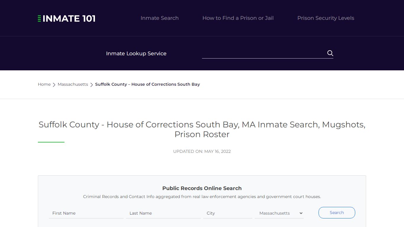 House of Corrections South Bay - Nationwide Inmate Search