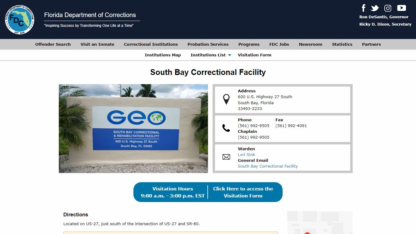 South Bay Correctional Facility -- Florida Department of ...